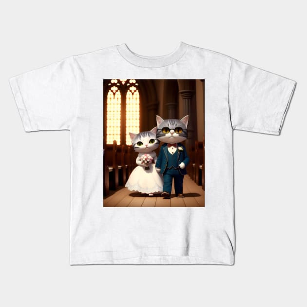 Cats Getting Married - Modern Digital Art Kids T-Shirt by Ai-michiart